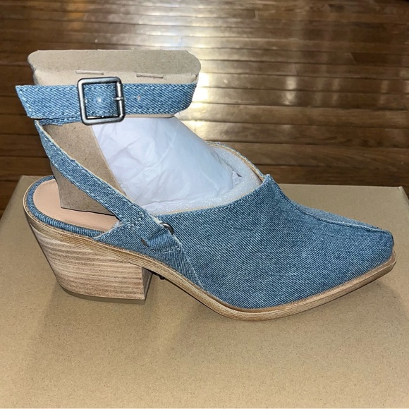 Lucky Brand Winola Ankle Strap Wedge Mules Medium Blue Denim Women’s Size 6 - Picture 6 of 12